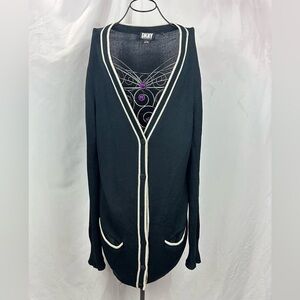 Vintage DKNY black ribbed longline button down cardigan size L